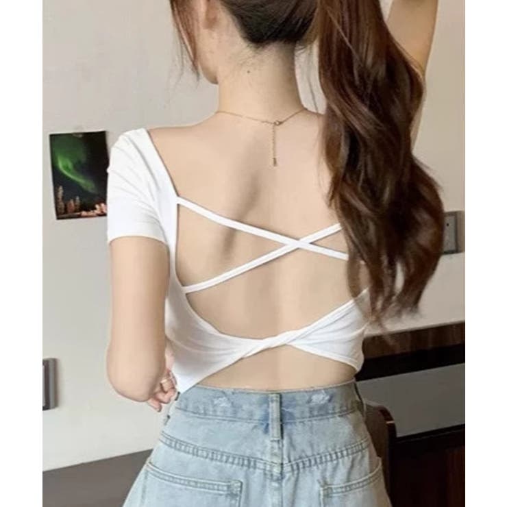 背中開きカップ付き半袖Tシャツクロップド | Miniministore | 詳細画像11 