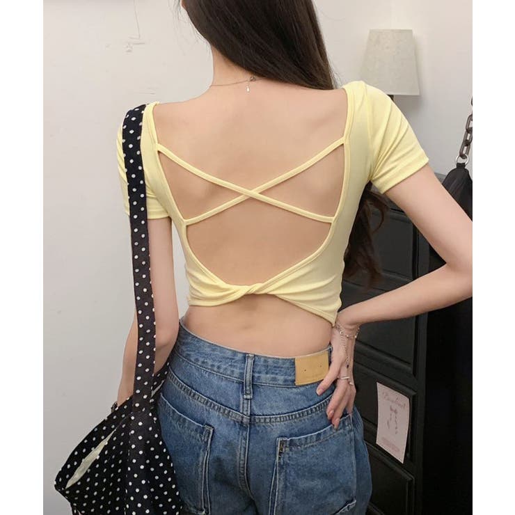 背中開きカップ付き半袖Tシャツクロップド | Miniministore | 詳細画像16 