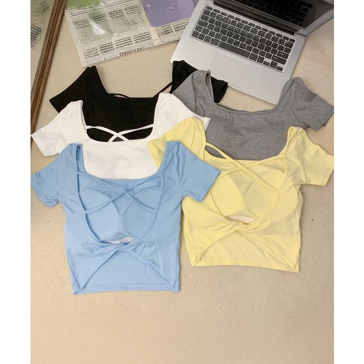 背中開きカップ付き半袖Tシャツクロップド | Miniministore | 詳細画像17 