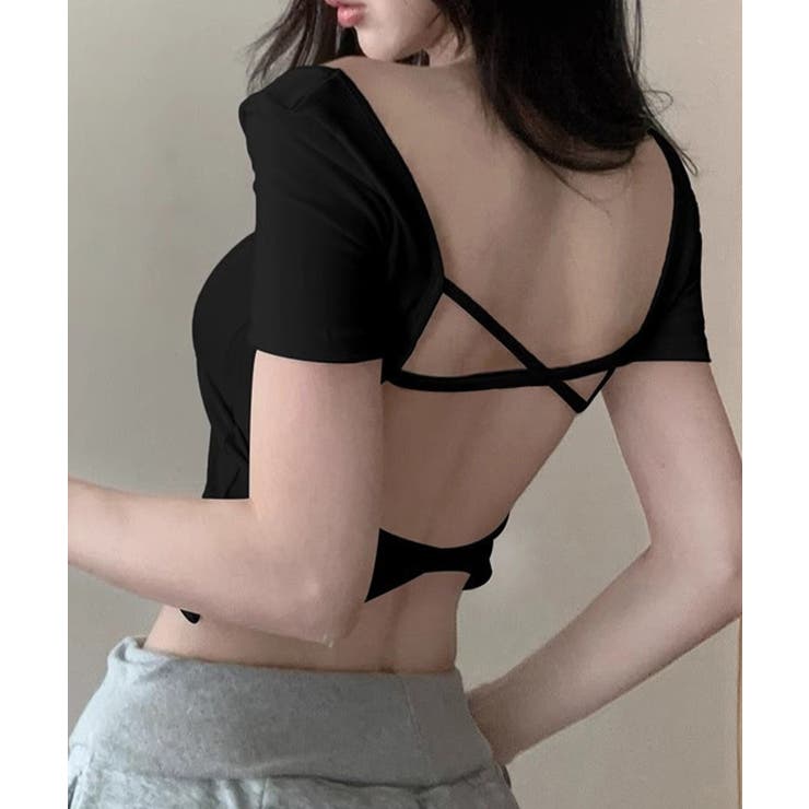 背中開きカップ付き半袖Tシャツクロップド | Miniministore | 詳細画像7 