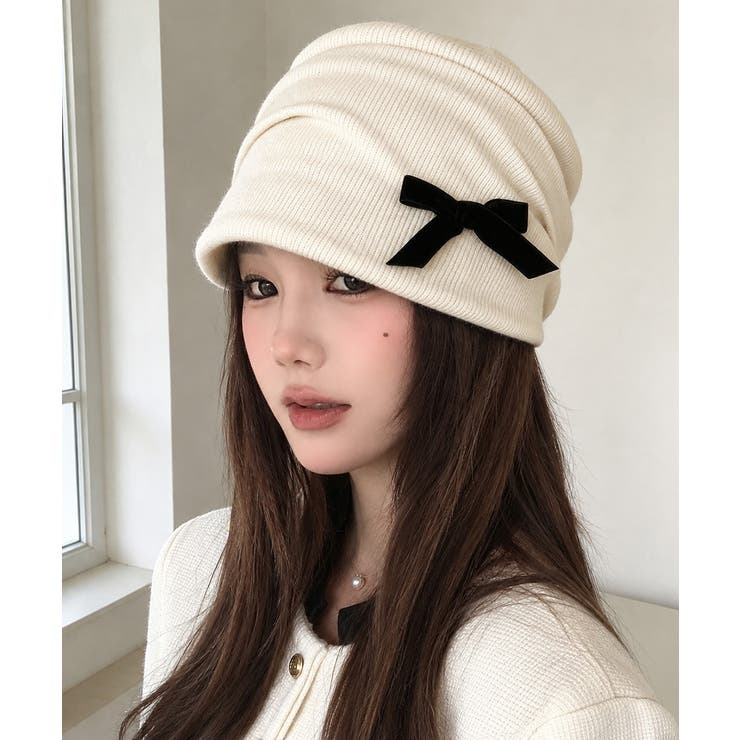 リボン付きニットキャスケット韓国風秋冬帽 | Miniministore | 詳細画像9 