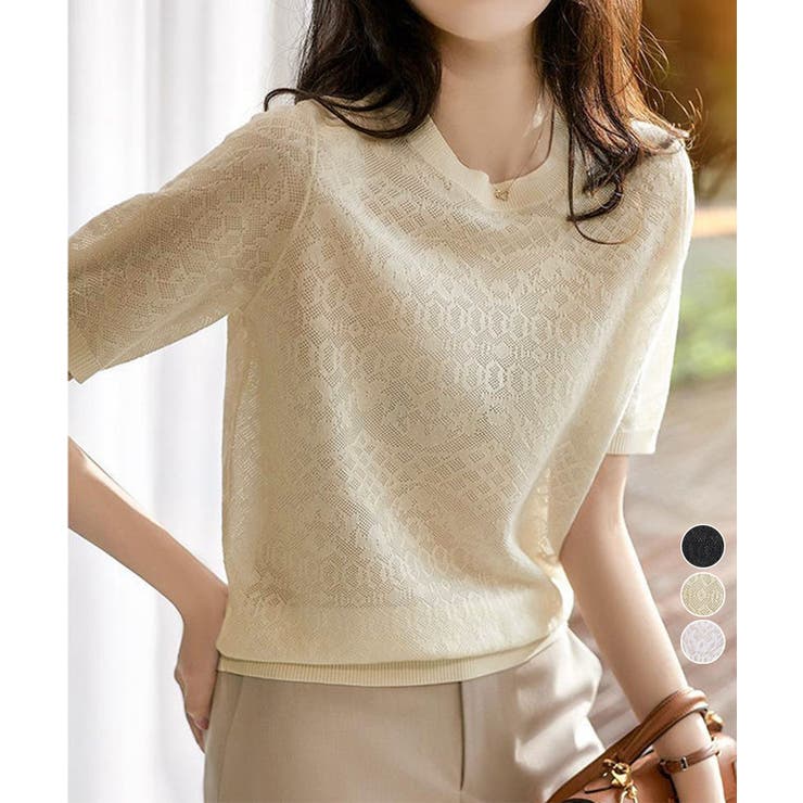 ジャカードレーストップス シアーブラウス | Miniministore | 詳細画像1 