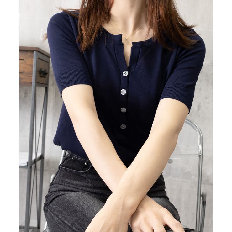 ニットトップス 半袖Vネックサマーニット | Miniministore | 詳細画像10 