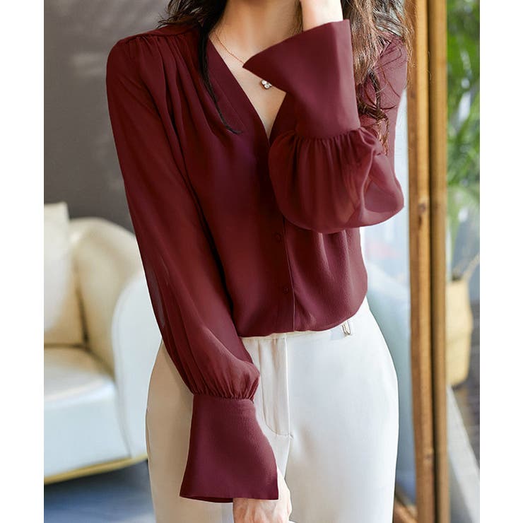 シフォンブラウス 通勤シースルートップス | Miniministore | 詳細画像8 