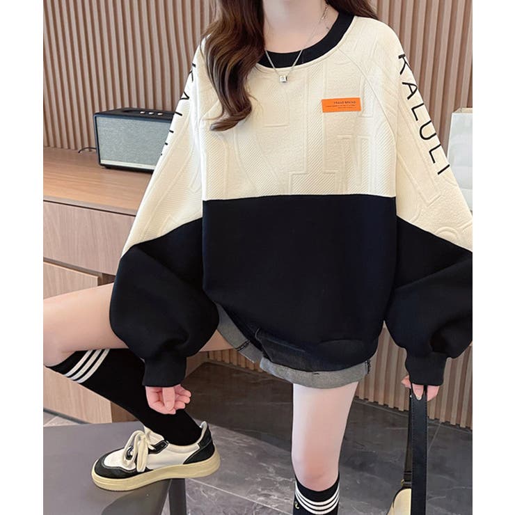 エンボスロゴスウェット春秋長袖トレーナー | Miniministore | 詳細画像2 