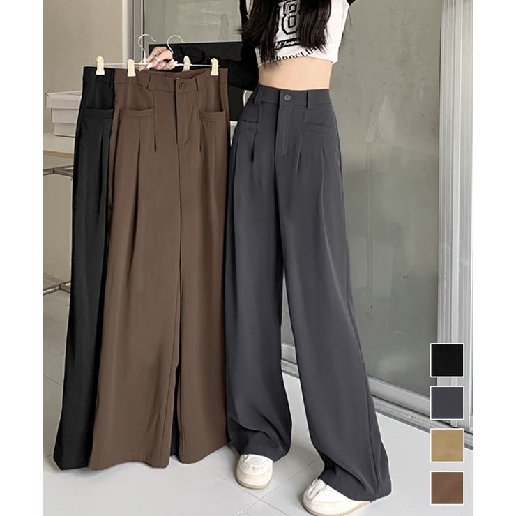 ワイドスラックスハイウエストタックパンツ | Miniministore | 詳細画像1 