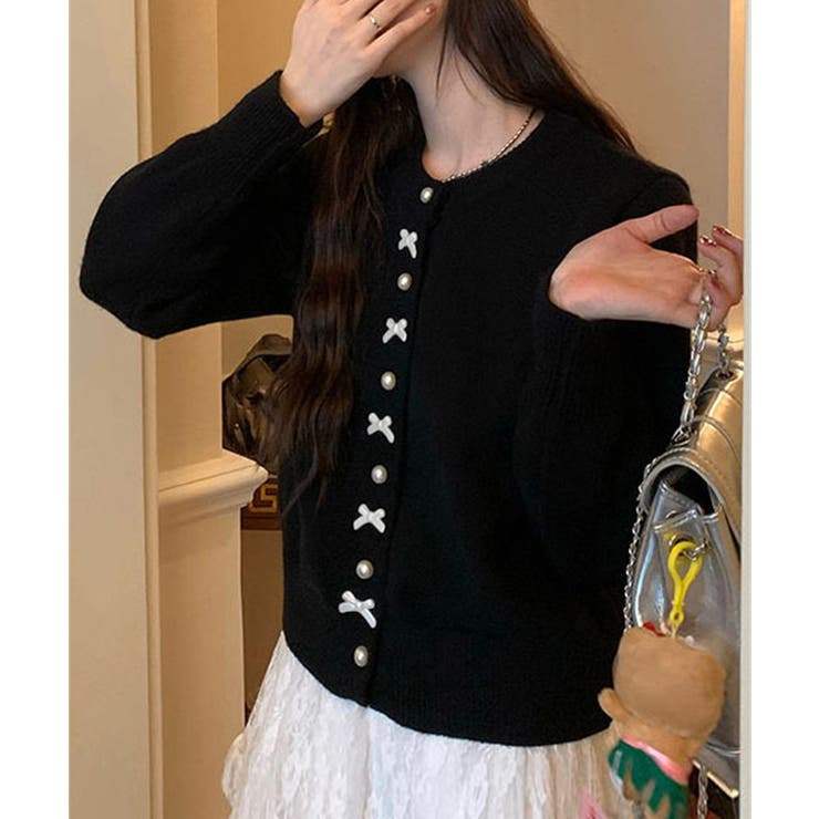 リボンニットカーディガンパールボタン無地 | Miniministore | 詳細画像10 