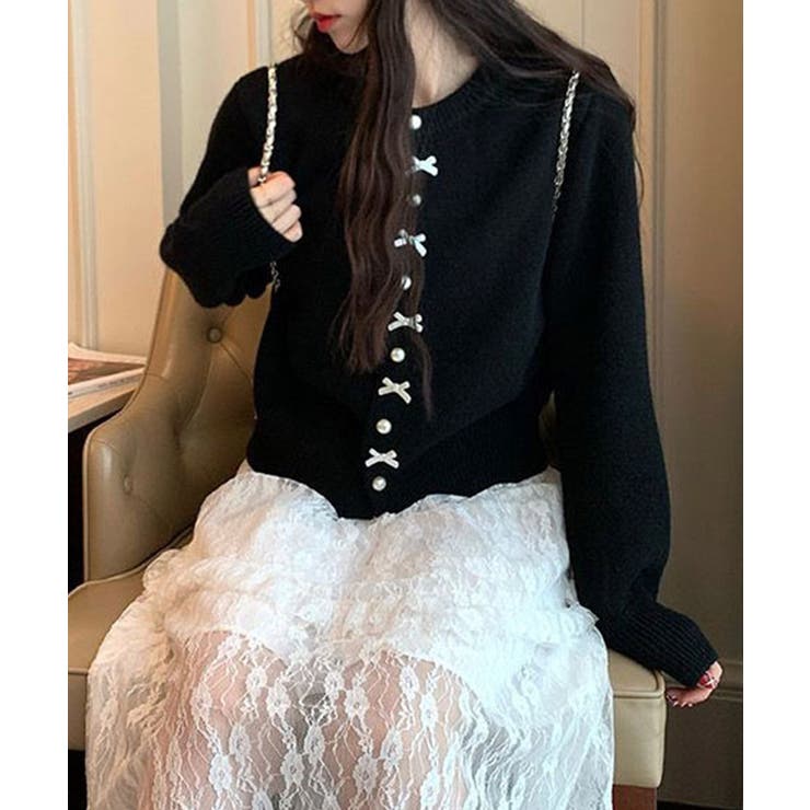 リボンニットカーディガンパールボタン無地 | Miniministore | 詳細画像11 