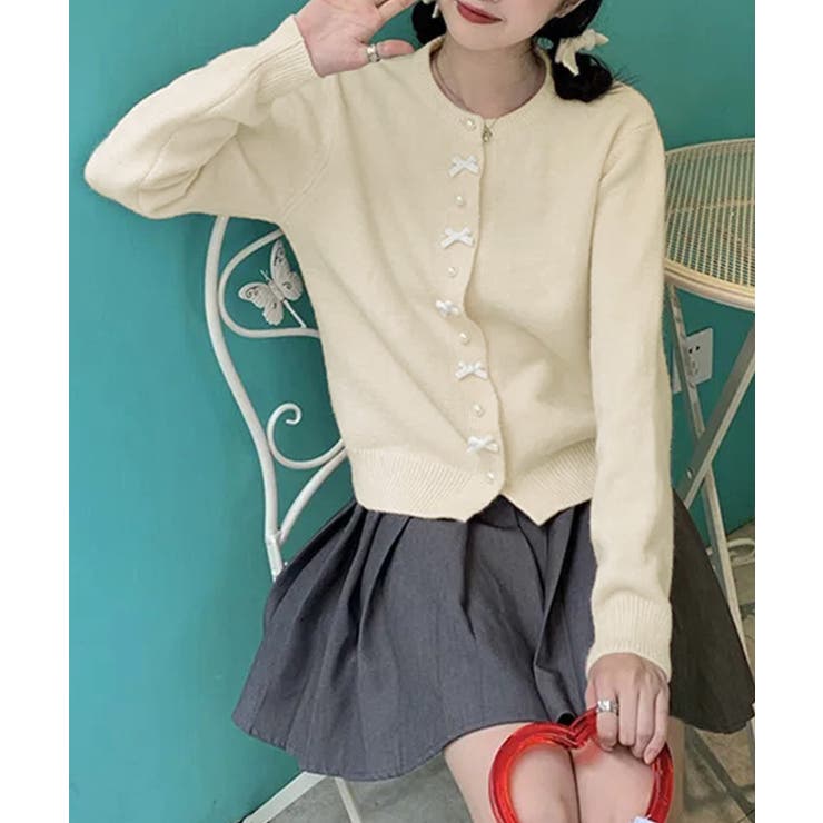 リボンニットカーディガンパールボタン無地 | Miniministore | 詳細画像14 