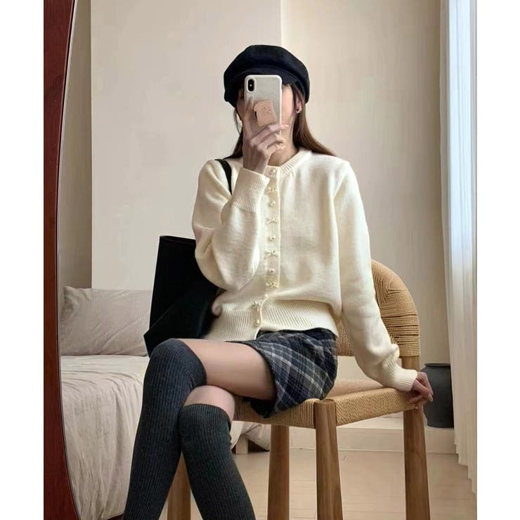 リボンニットカーディガンパールボタン無地 | Miniministore | 詳細画像17 