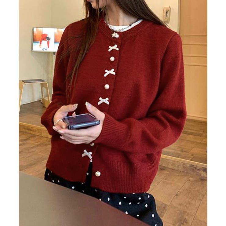 リボンニットカーディガンパールボタン無地 | Miniministore | 詳細画像18 