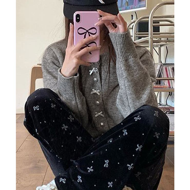 リボンニットカーディガンパールボタン無地 | Miniministore | 詳細画像2 