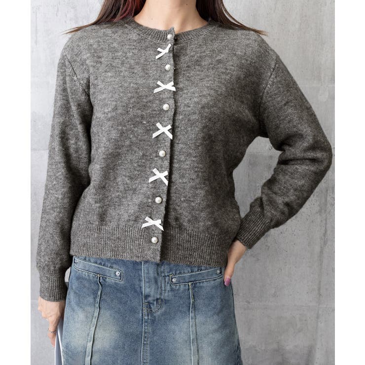 リボンニットカーディガンパールボタン無地 | Miniministore | 詳細画像21 