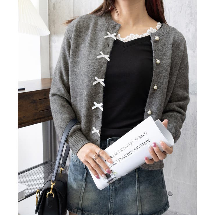 リボンニットカーディガンパールボタン無地 | Miniministore | 詳細画像22 