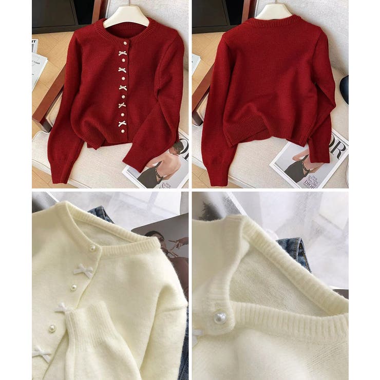 リボンニットカーディガンパールボタン無地 | Miniministore | 詳細画像27 