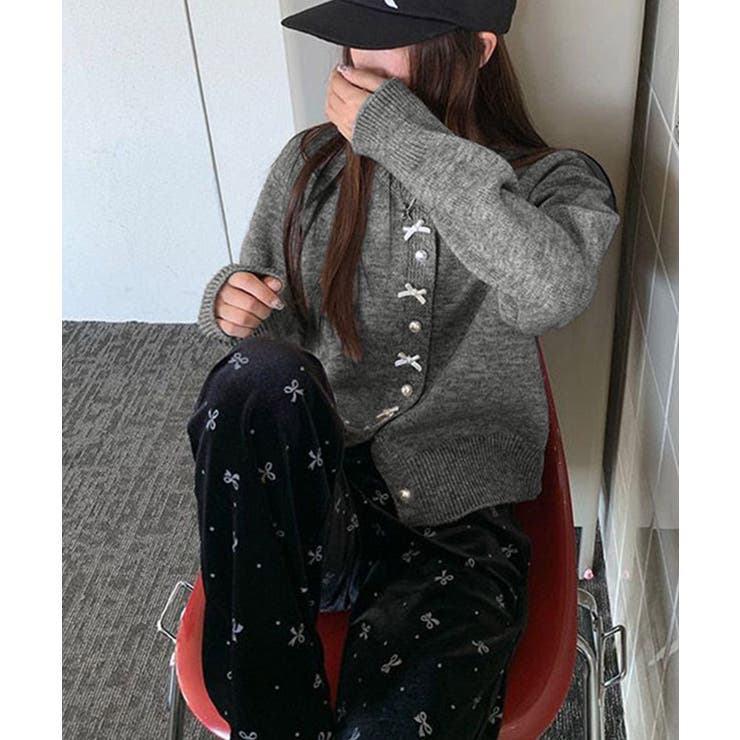 リボンニットカーディガンパールボタン無地 | Miniministore | 詳細画像3 