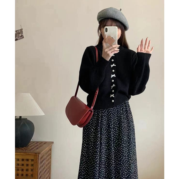 リボンニットカーディガンパールボタン無地 | Miniministore | 詳細画像7 