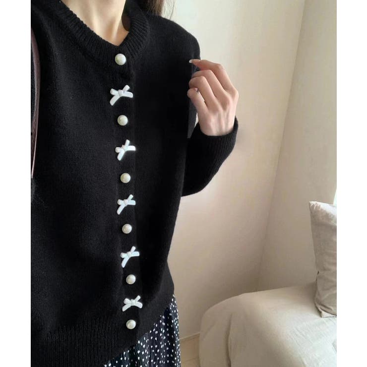 リボンニットカーディガンパールボタン無地 | Miniministore | 詳細画像8 