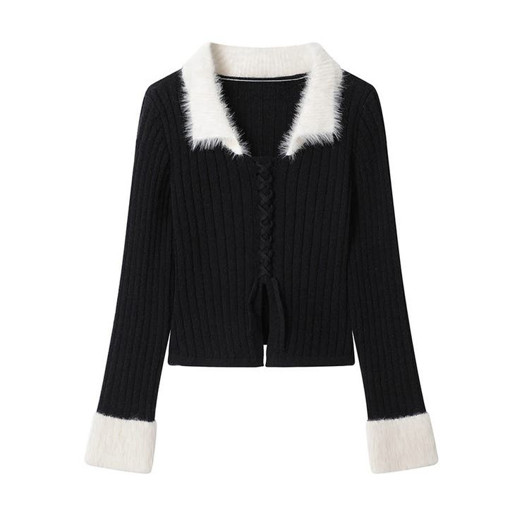 ファー襟 レースアップニットトップス配色 | Miniministore | 詳細画像13 