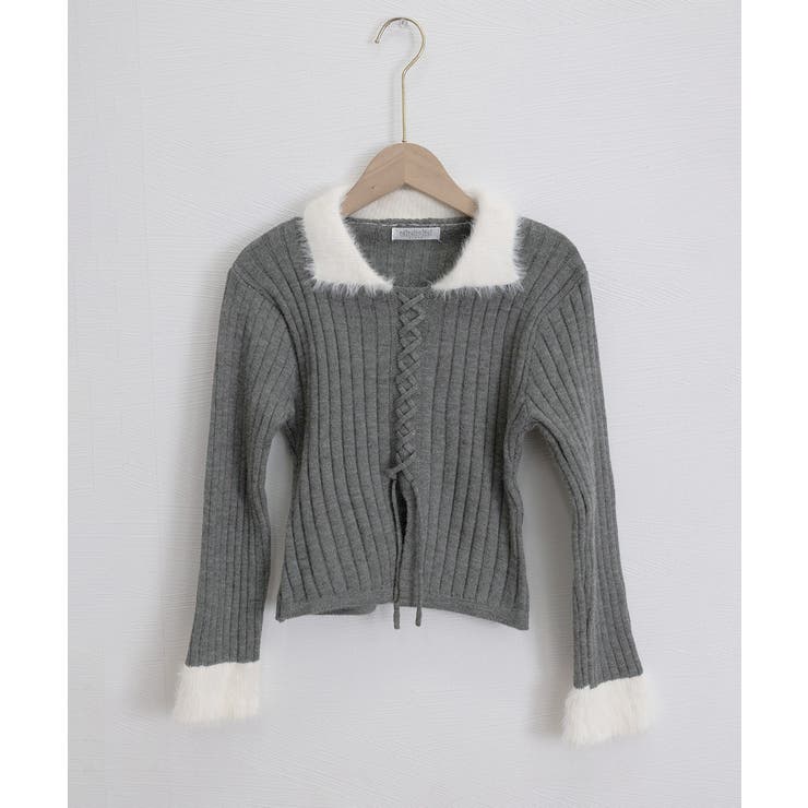 ファー襟 レースアップニットトップス配色 | Miniministore | 詳細画像21 