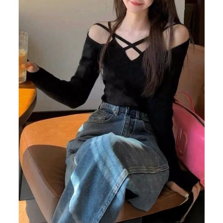 オフショルダーTシャツ クロスストラップ | Miniministore | 詳細画像1 