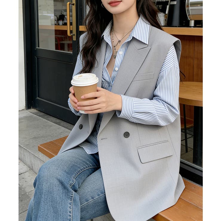 ストライプ柄シャーリングシャツ襟付き長袖 | Miniministore | 詳細画像10 