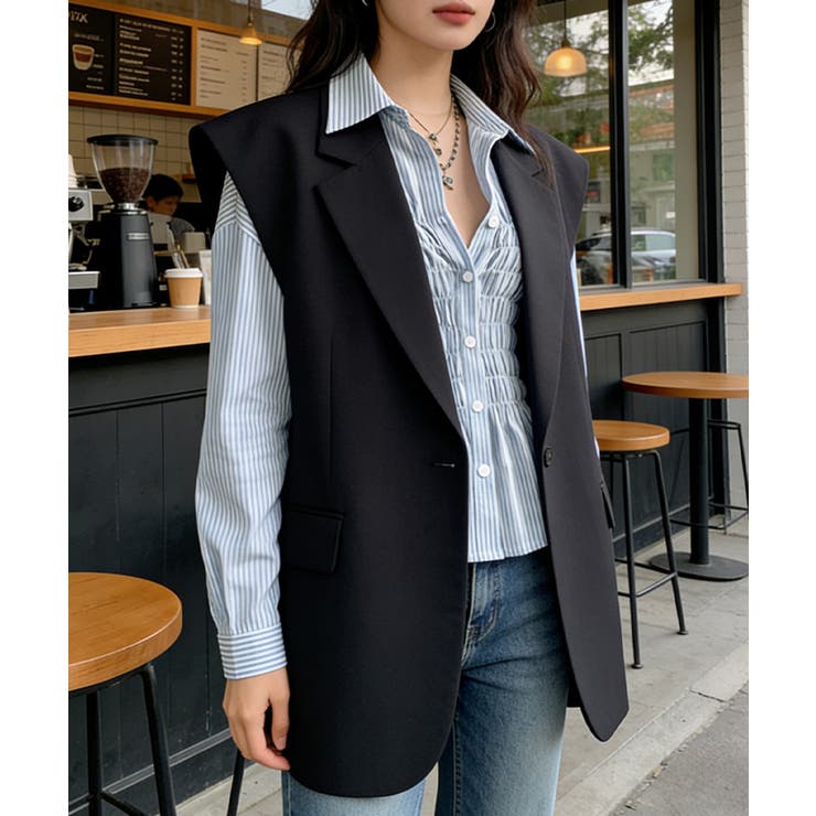 ストライプ柄シャーリングシャツ襟付き長袖 | Miniministore | 詳細画像11 