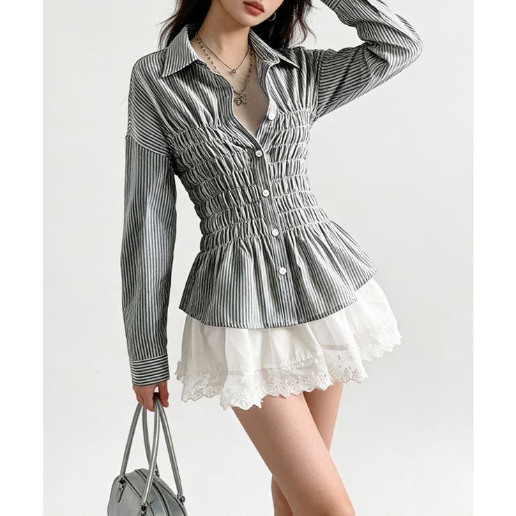 ストライプ柄シャーリングシャツ襟付き長袖 | Miniministore | 詳細画像18 