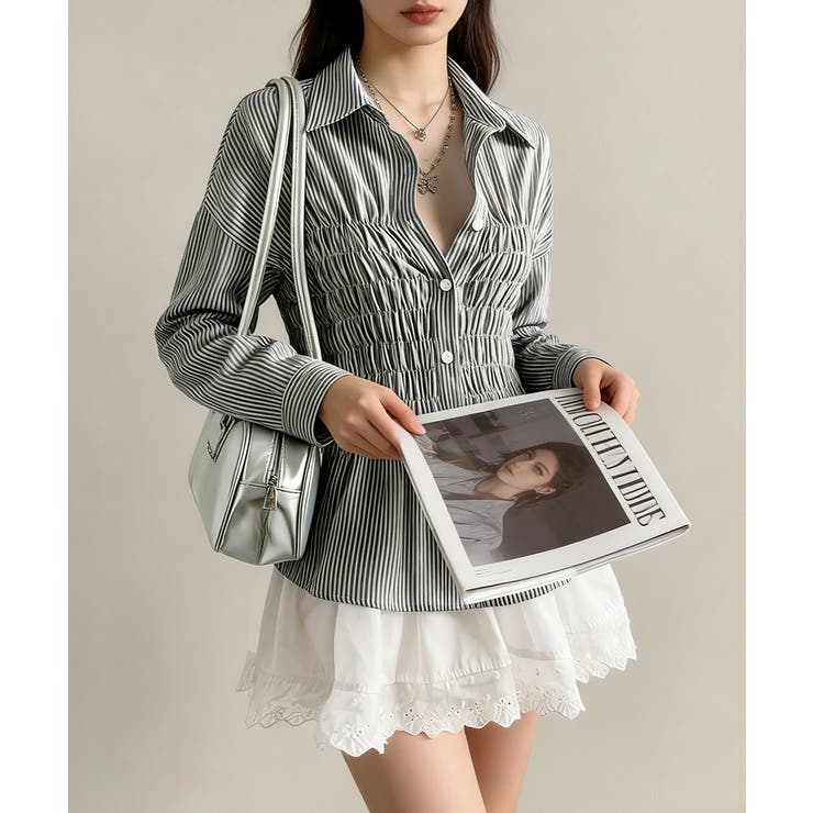 ストライプ柄シャーリングシャツ襟付き長袖 | Miniministore | 詳細画像19 