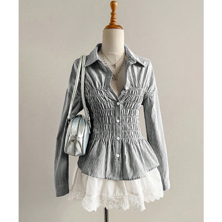 ストライプ柄シャーリングシャツ襟付き長袖 | Miniministore | 詳細画像21 