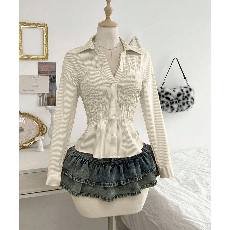 ストライプ柄シャーリングシャツ襟付き長袖 | Miniministore | 詳細画像26 