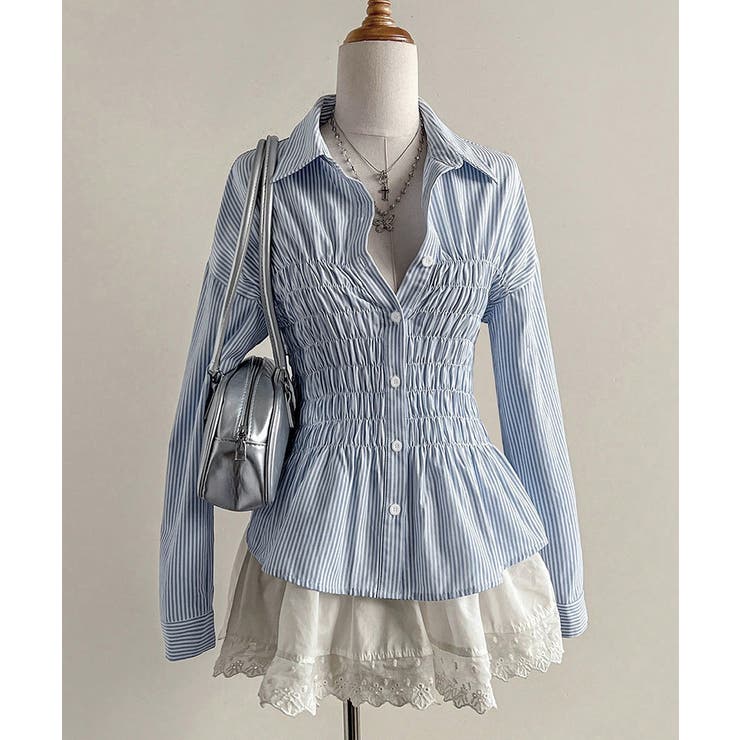 ストライプ柄シャーリングシャツ襟付き長袖 | Miniministore | 詳細画像27 