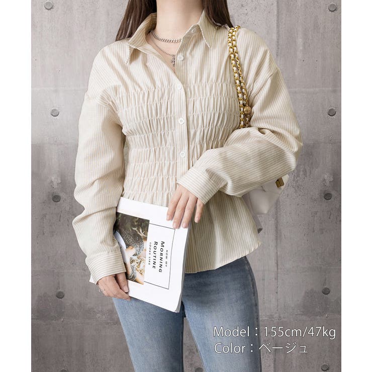 ストライプ柄シャーリングシャツ襟付き長袖 | Miniministore | 詳細画像30 