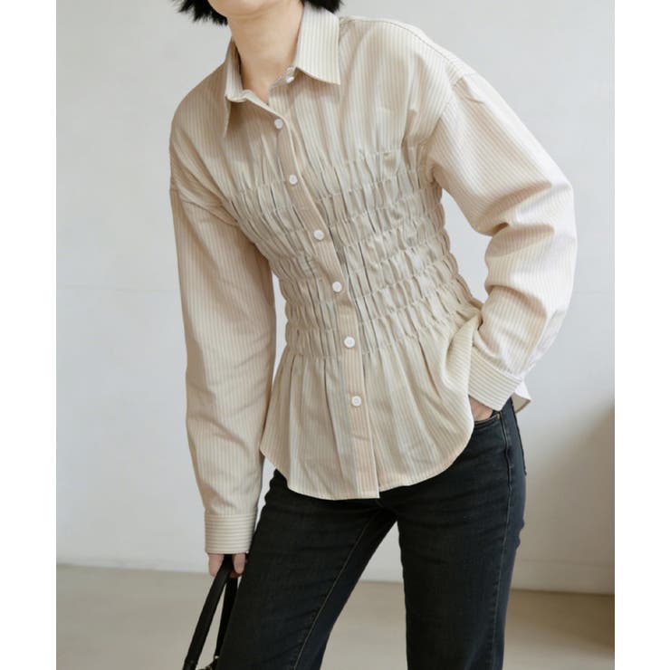 ストライプ柄シャーリングシャツ襟付き長袖 | Miniministore | 詳細画像4 