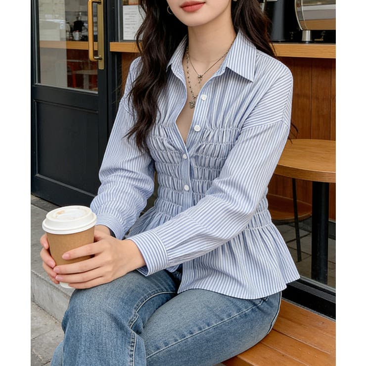 ストライプ柄シャーリングシャツ襟付き長袖 | Miniministore | 詳細画像8 