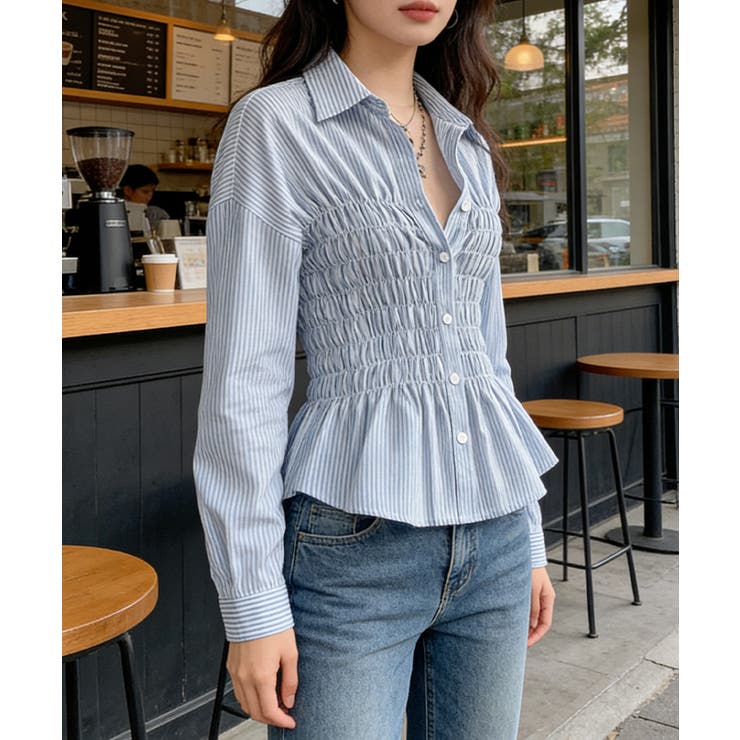 ストライプ柄シャーリングシャツ襟付き長袖 | Miniministore | 詳細画像9 