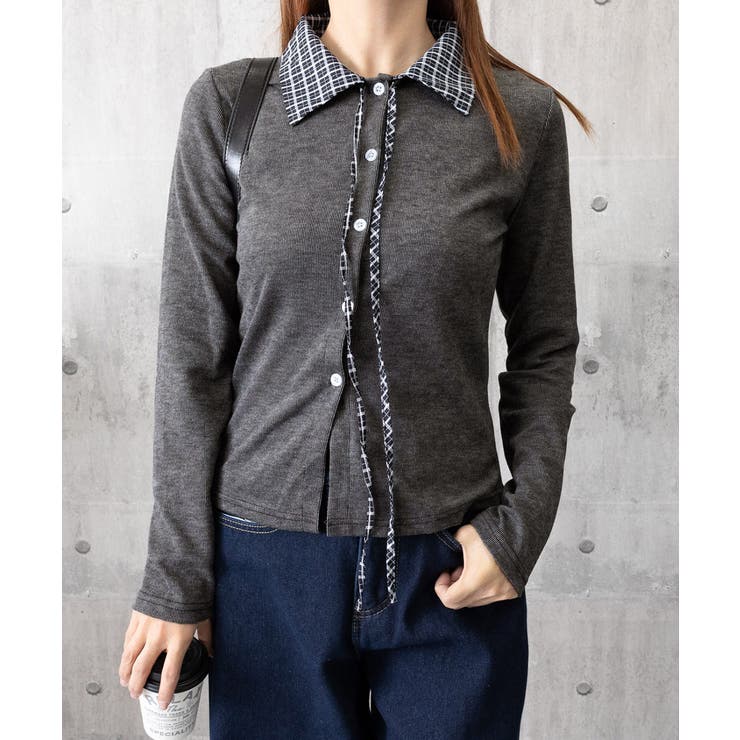 チェックカラー リボンリブニットトップス | Miniministore | 詳細画像10 