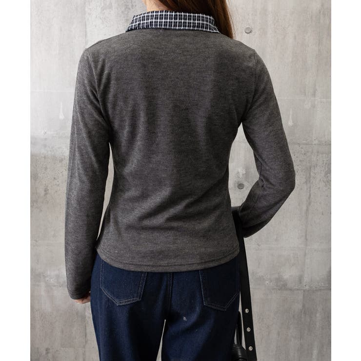 チェックカラー リボンリブニットトップス | Miniministore | 詳細画像12 