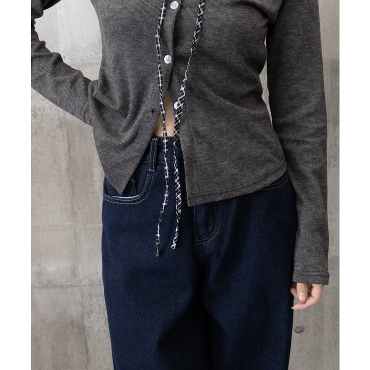 チェックカラー リボンリブニットトップス | Miniministore | 詳細画像13 