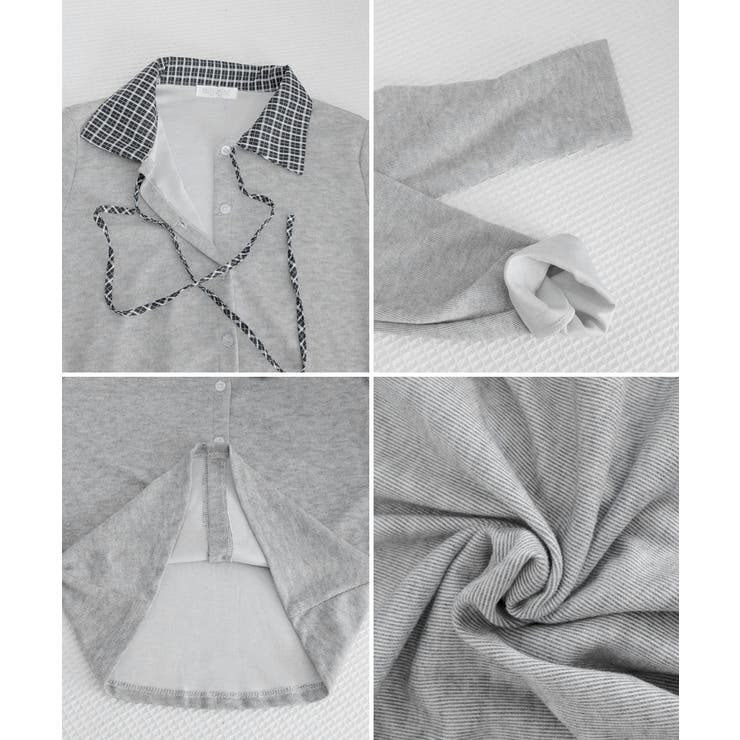 チェックカラー リボンリブニットトップス | Miniministore | 詳細画像16 