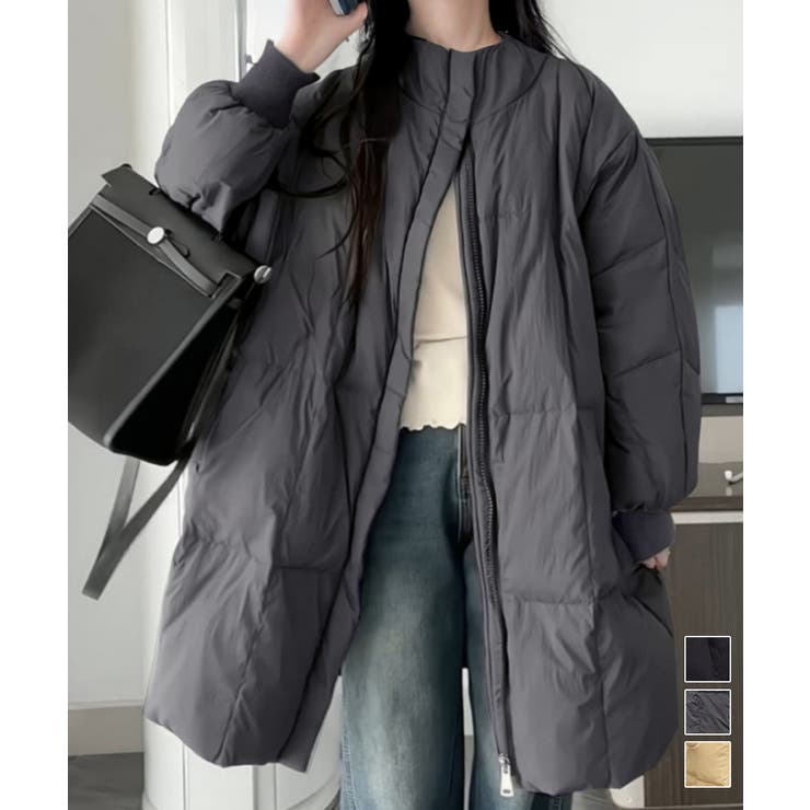 スタンドカラー中綿ダウンコート ゆったり | Miniministore | 詳細画像1 