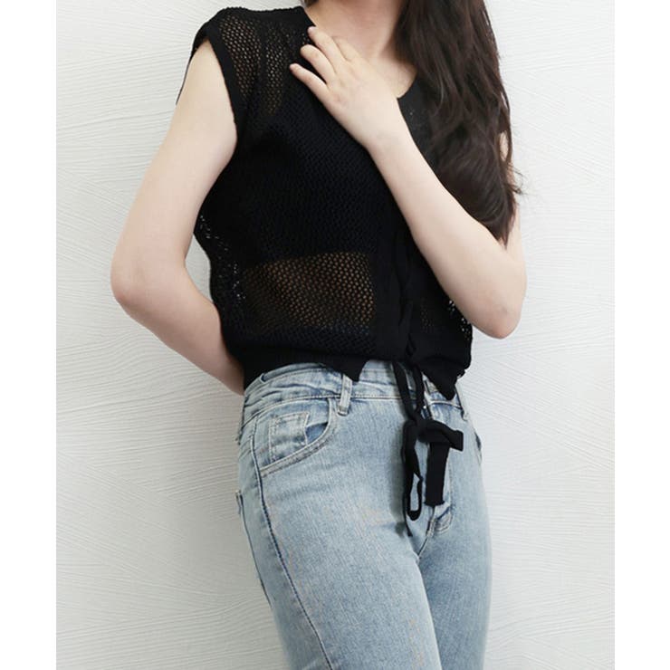 ブラック | 透かし編みトップス サマーニット 重ね着 | Miniministore
