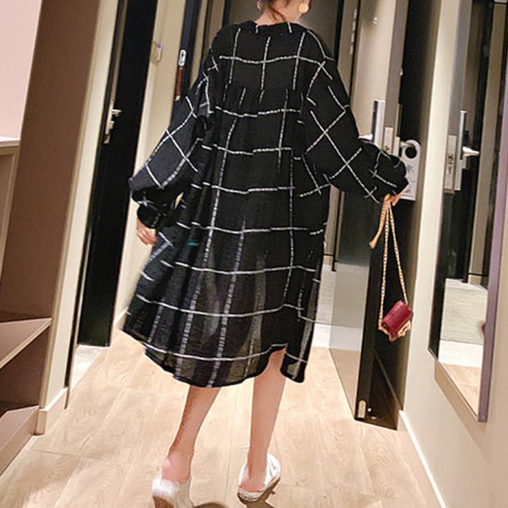ロング カーディガン チェック柄シャツ[品番：II000006532