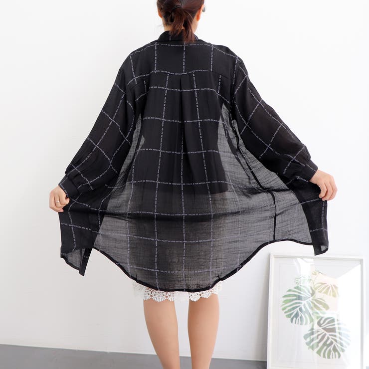 ロング カーディガン チェック柄シャツ[品番：II000006532