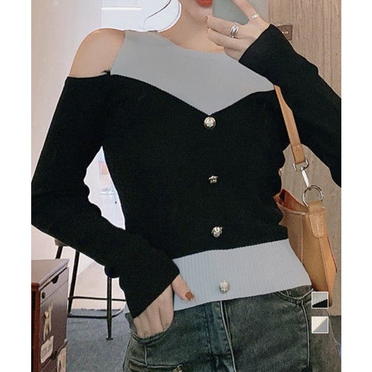 ニットトップス オフショルダーリブニット | Miniministore | 詳細画像1 