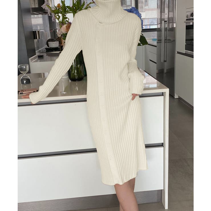 アイボリー | タートルネック ワンピース体型カバー韓国 | SUNSHINE CLOSET