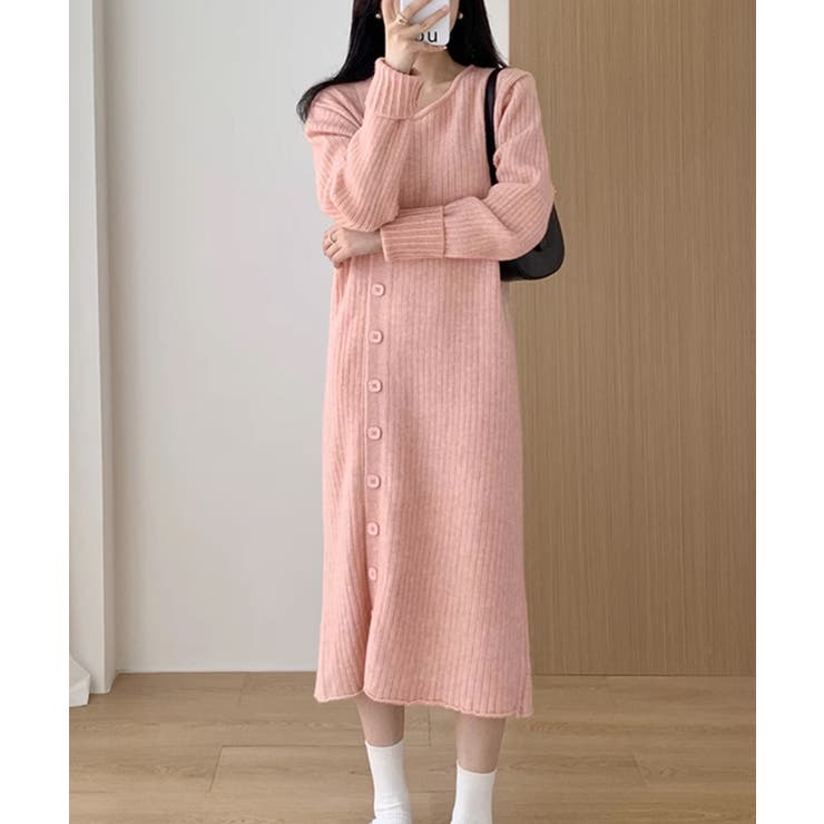 ピンク | タートルネック ワンピース体型カバー韓国 | SUNSHINE CLOSET