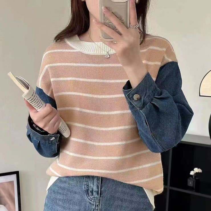 ピンク | レイヤード風ニットトップスレディース韓国 | Miniministore