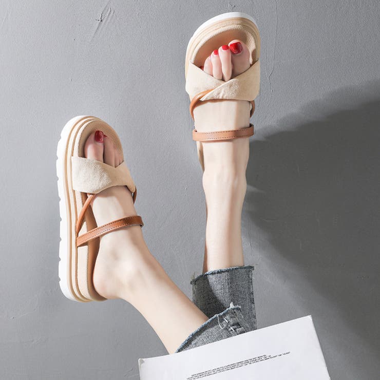 ベージュ | フラットサンダル レディース 厚底 靴 | Miniministore