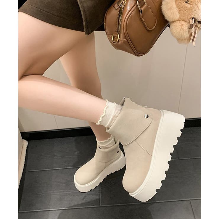 ベージュ | 厚底ショートブーツ 秋冬シューズ美脚脚長 | Miniministore